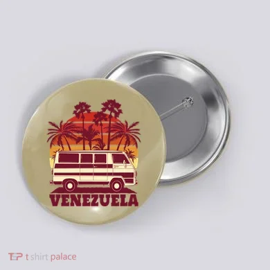Venezuela Palm Tree Sunset Retro Button