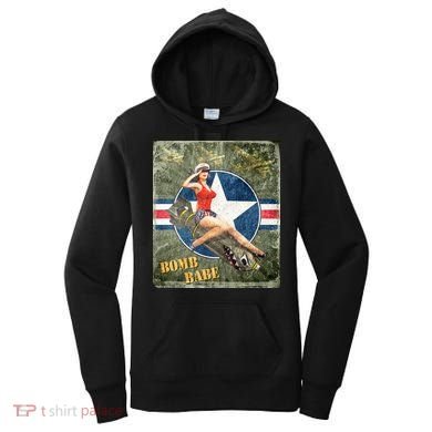 Vintage Pin Up Girl On Bomb Bomber Plane Women's Hoodie