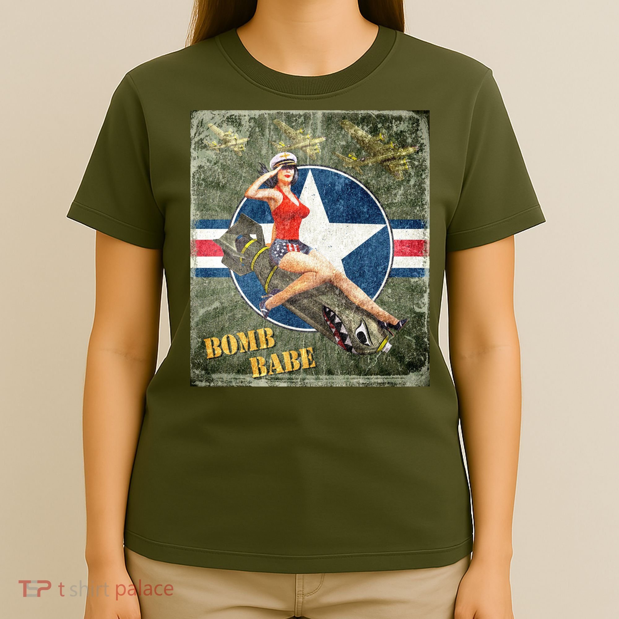 Vintage Pin Up Girl On Bomb Bomber Plane T-Shirt
