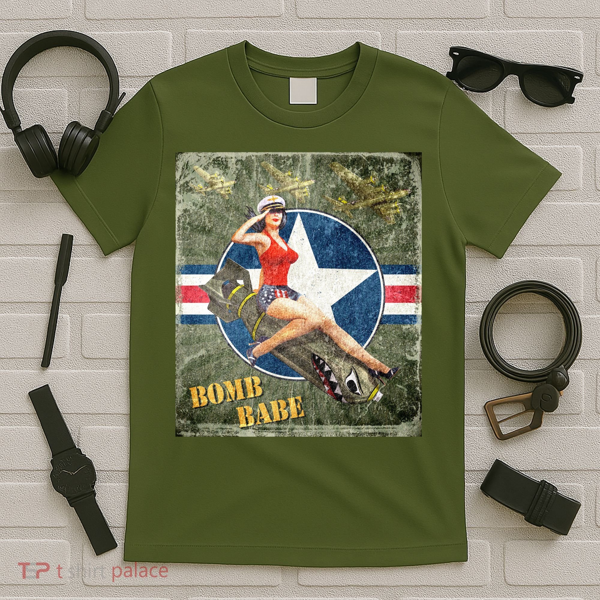 Vintage Pin Up Girl On Bomb Bomber Plane T-Shirt