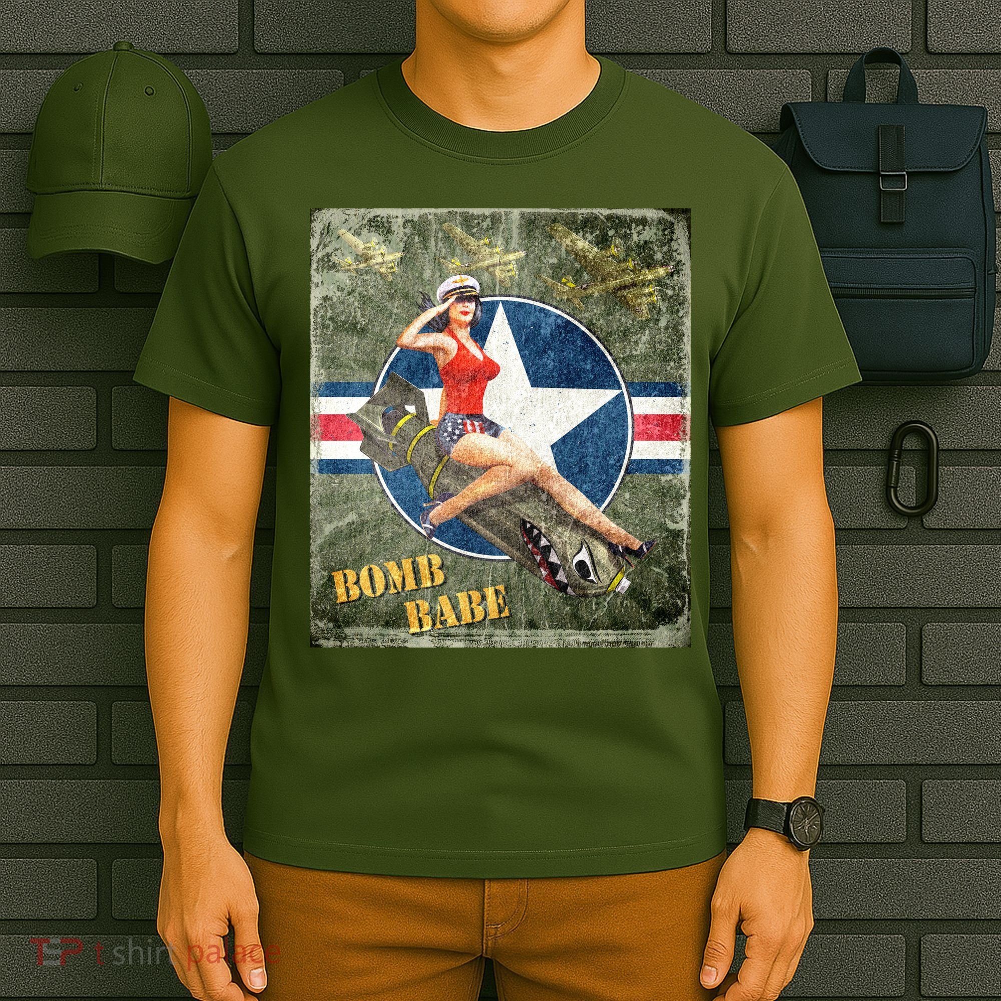 Vintage Pin Up Girl On Bomb Bomber Plane T-Shirt