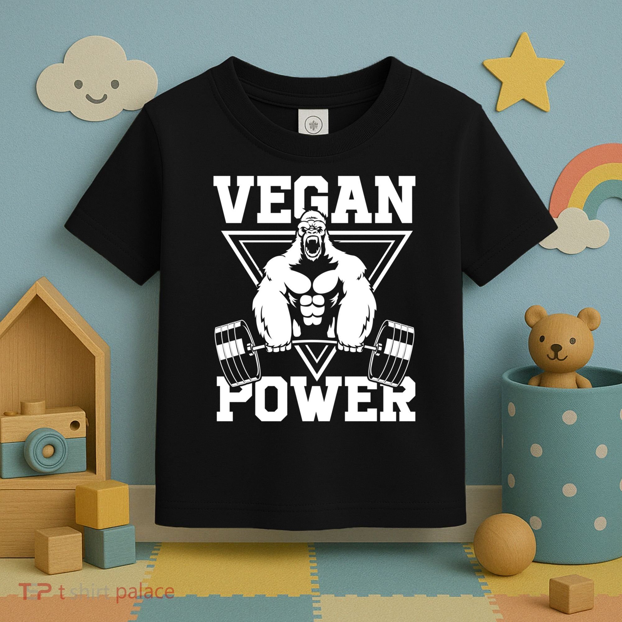 Vegan Power Workout Muscle Gorilla Bodybuilding Toddler T-Shirt