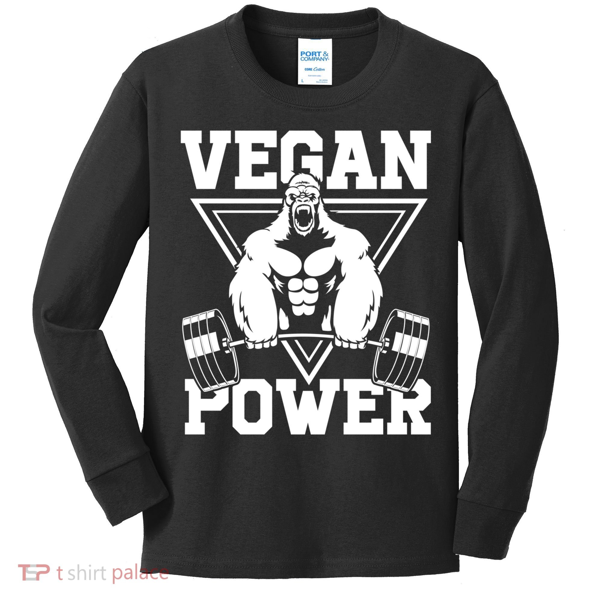 Vegan Power Workout Muscle Gorilla Bodybuilding Kids Long Sleeve Shirt