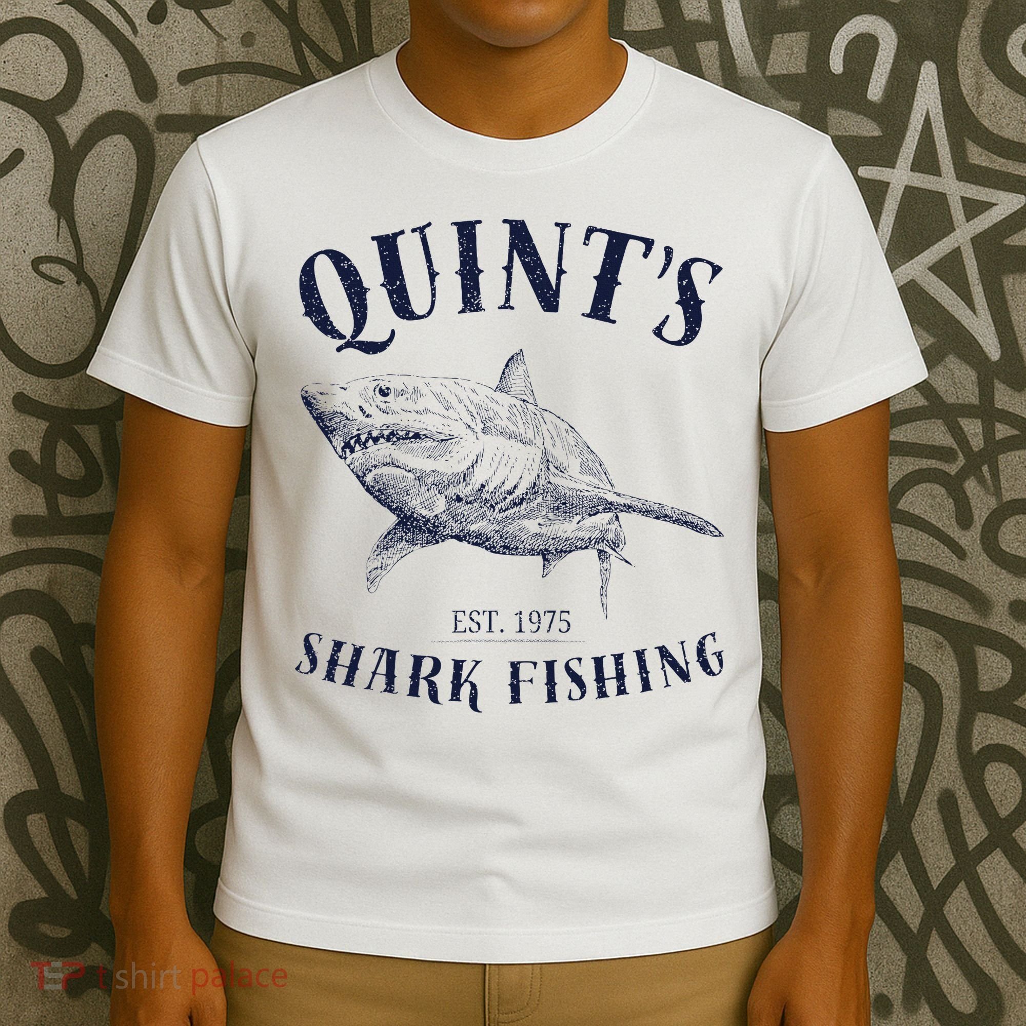 Vintage QuintS Shark 1975 Funny FishingS Retro T-Shirt