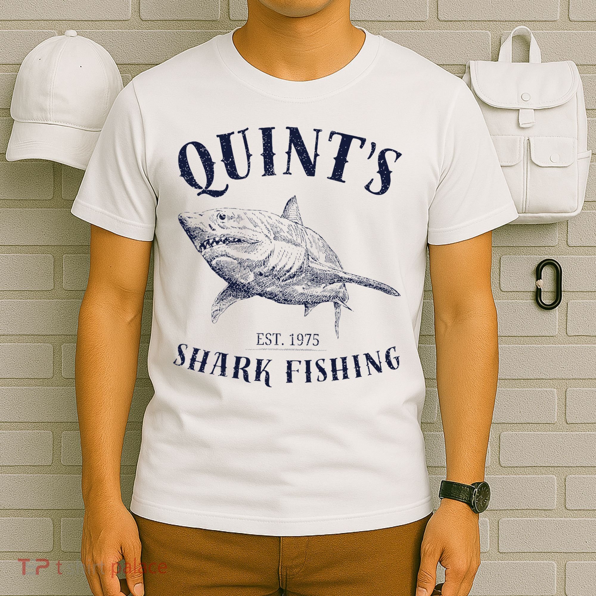 Vintage QuintS Shark 1975 Funny FishingS Retro T-Shirt