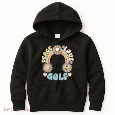 Vintage Retro 60s Peace Love Golf Kids Hoodie