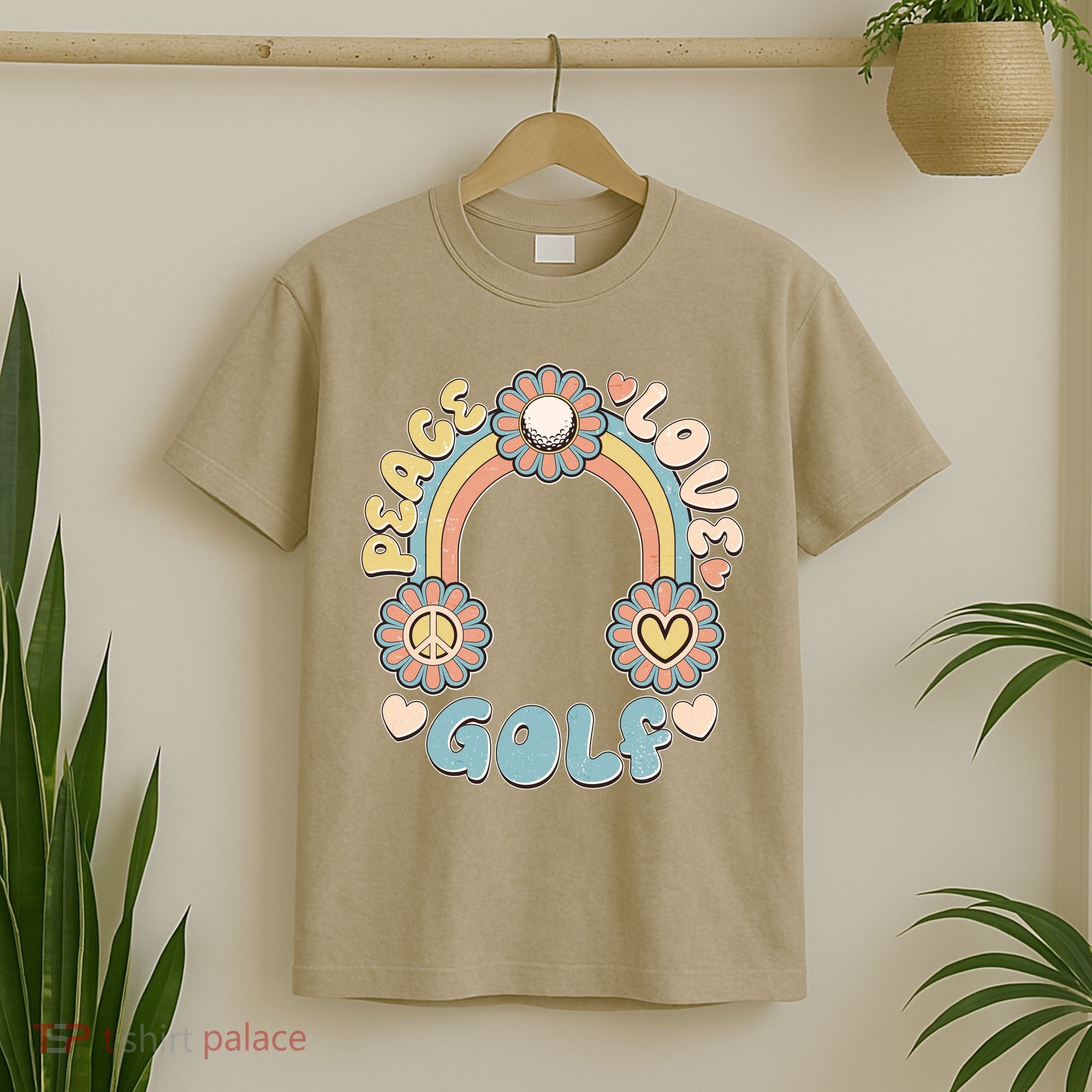 Vintage Retro 60s Peace Love Golf T-Shirt