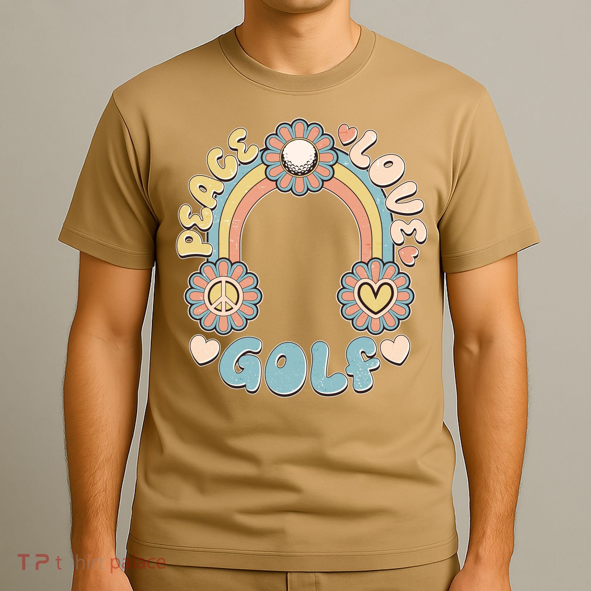 Vintage Retro 60s Peace Love Golf T-Shirt