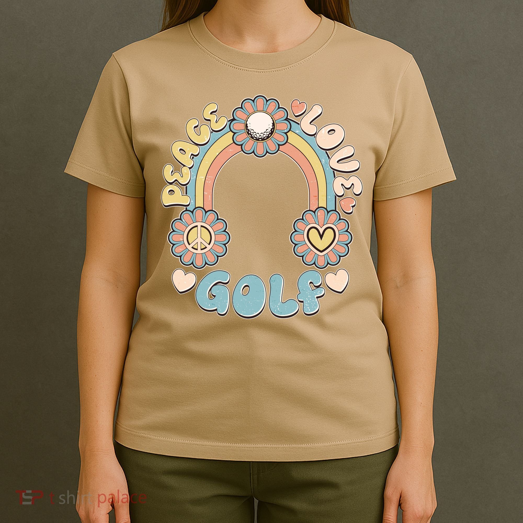 Vintage Retro 60s Peace Love Golf T-Shirt