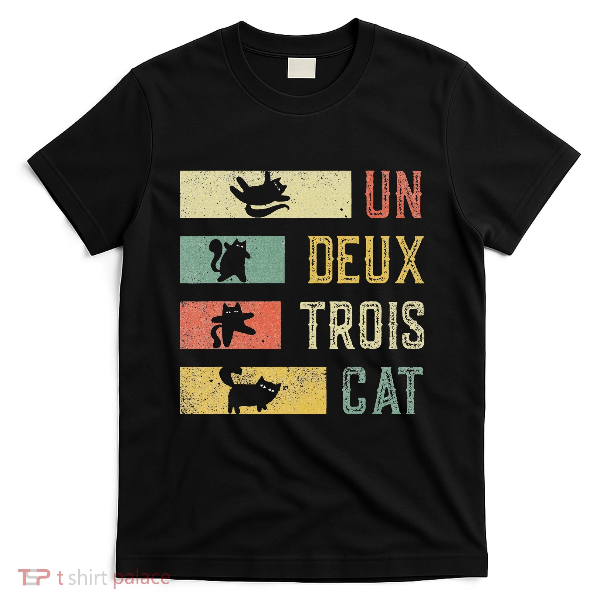 Vintage Retro 70s 80s 90s Un Deux Trois Cat Funny Cat Lover T-Shirt