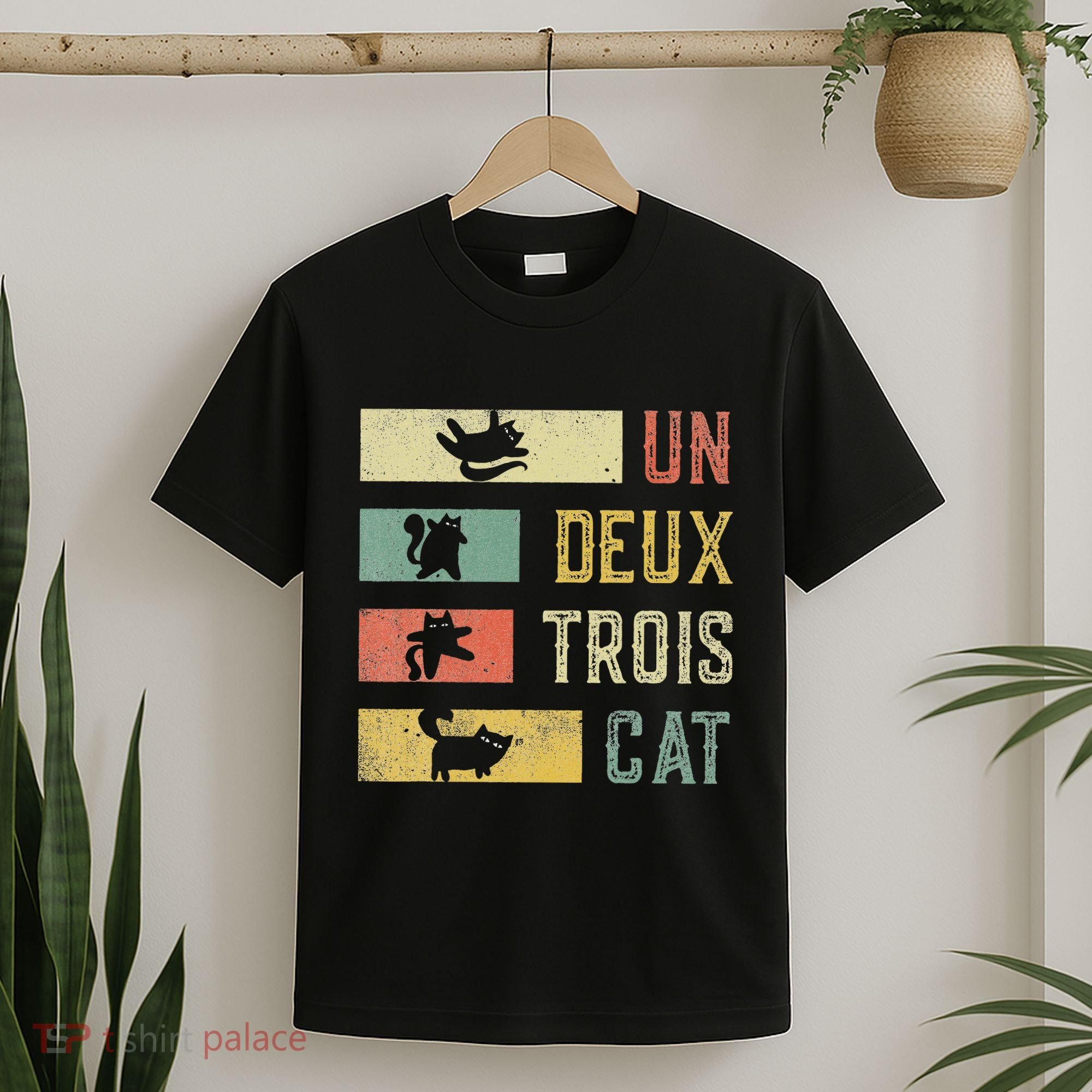 Vintage Retro 70s 80s 90s Un Deux Trois Cat Funny Cat Lover T-Shirt
