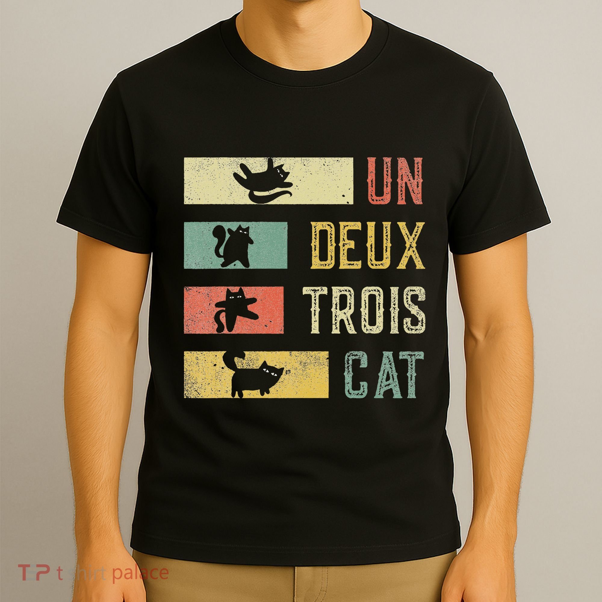 Vintage Retro 70s 80s 90s Un Deux Trois Cat Funny Cat Lover T-Shirt