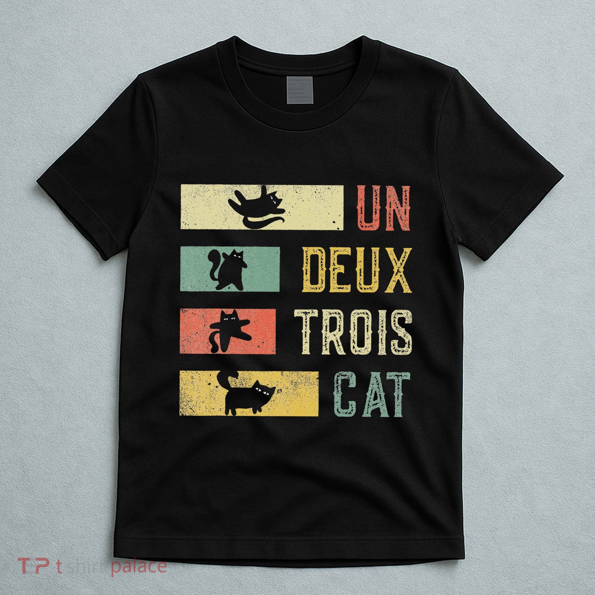 Vintage Retro 70s 80s 90s Un Deux Trois Cat Funny Cat Lover T-Shirt