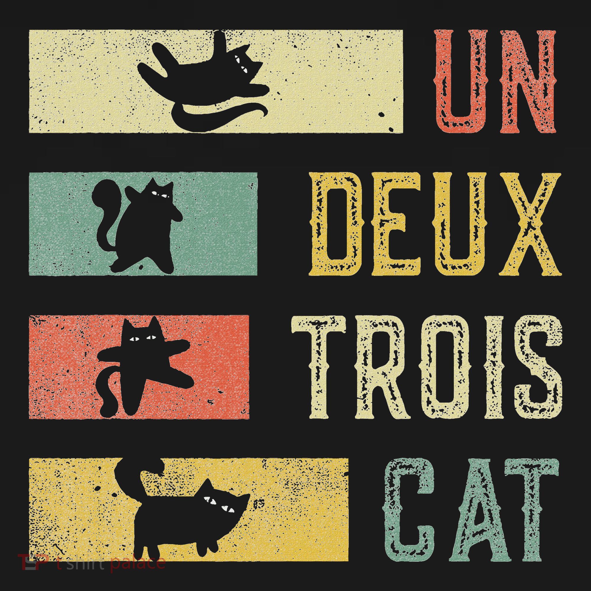 Vintage Retro 70s 80s 90s Un Deux Trois Cat Funny Cat Lover T-Shirt