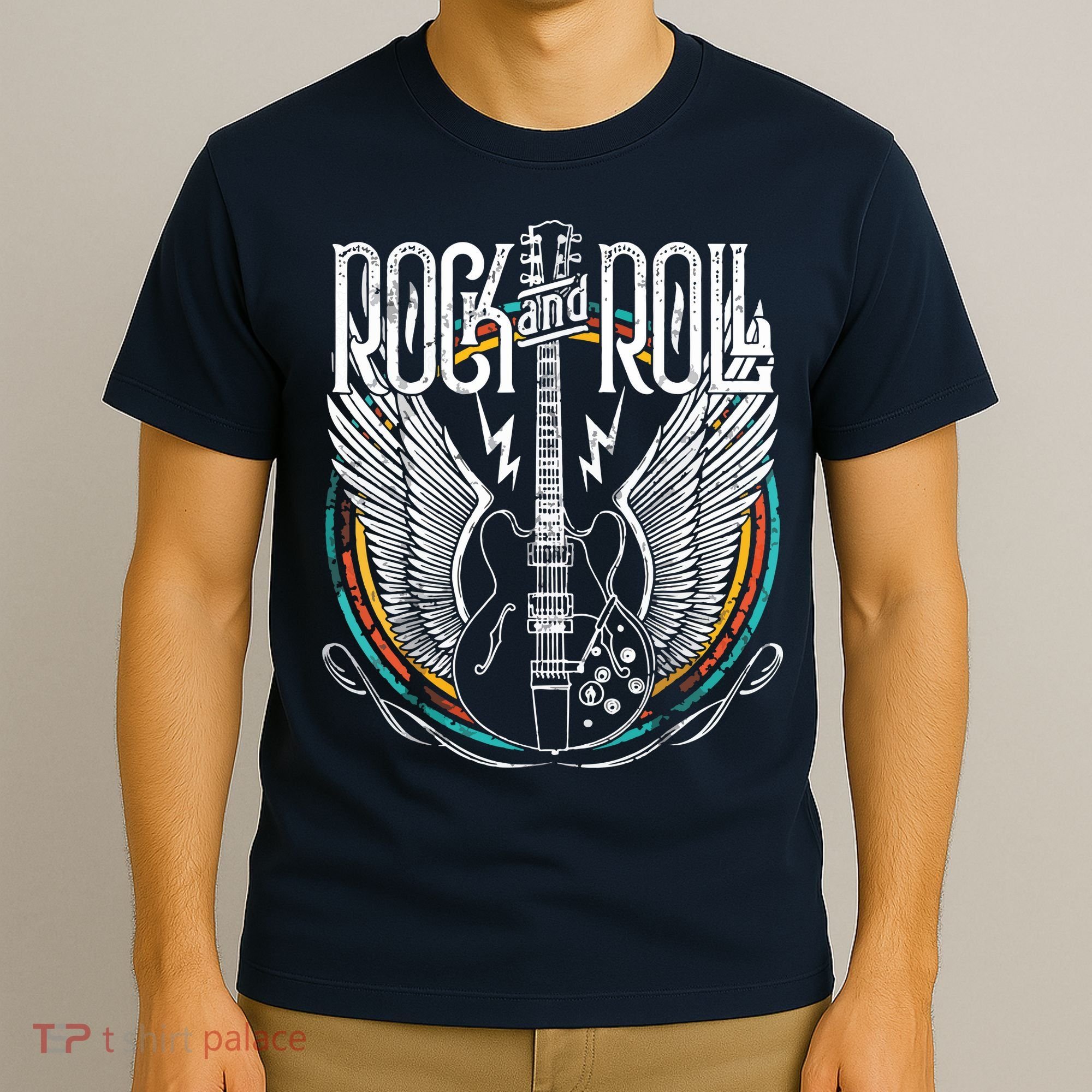 Vintage Retro 80s Rock Roll Music Guitar Wings T-Shirt