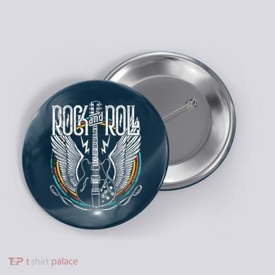 Vintage Retro 80s Rock Roll Music Guitar Wings Button