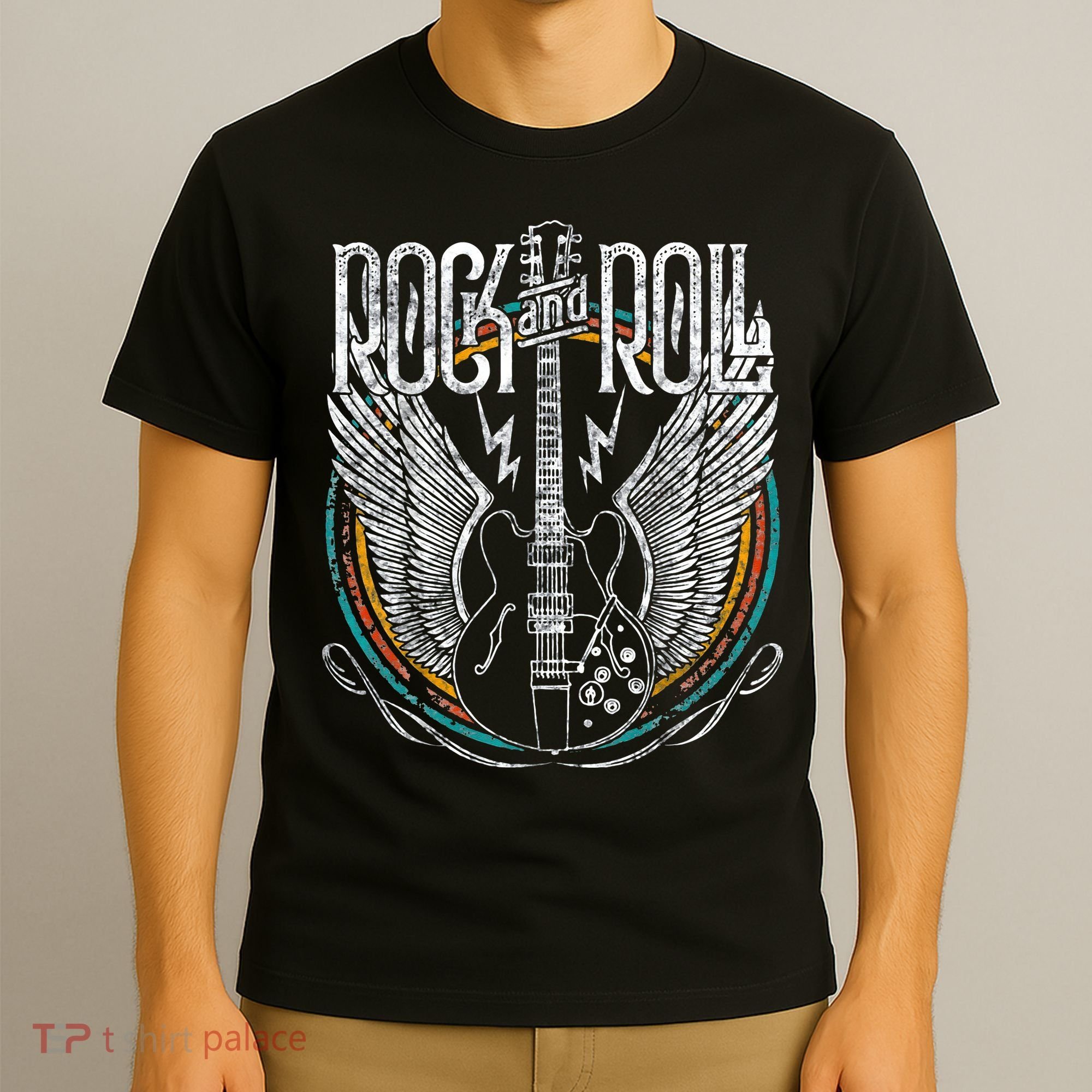 Vintage Retro 80s Rock & Roll Music Guitar Wings T-Shirt