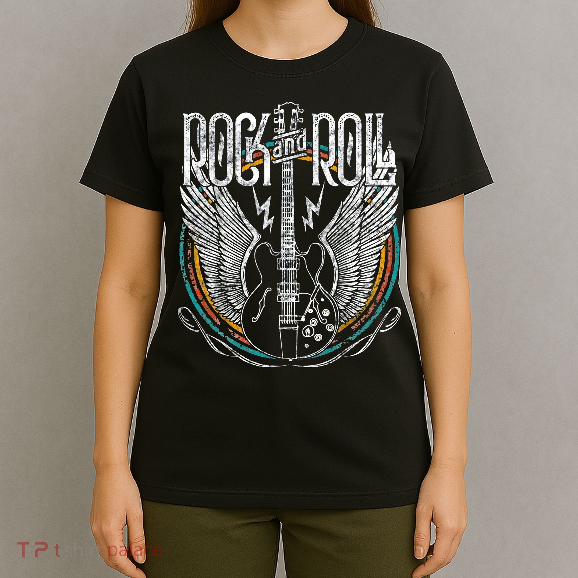 Vintage Retro 80s Rock & Roll Music Guitar Wings T-Shirt