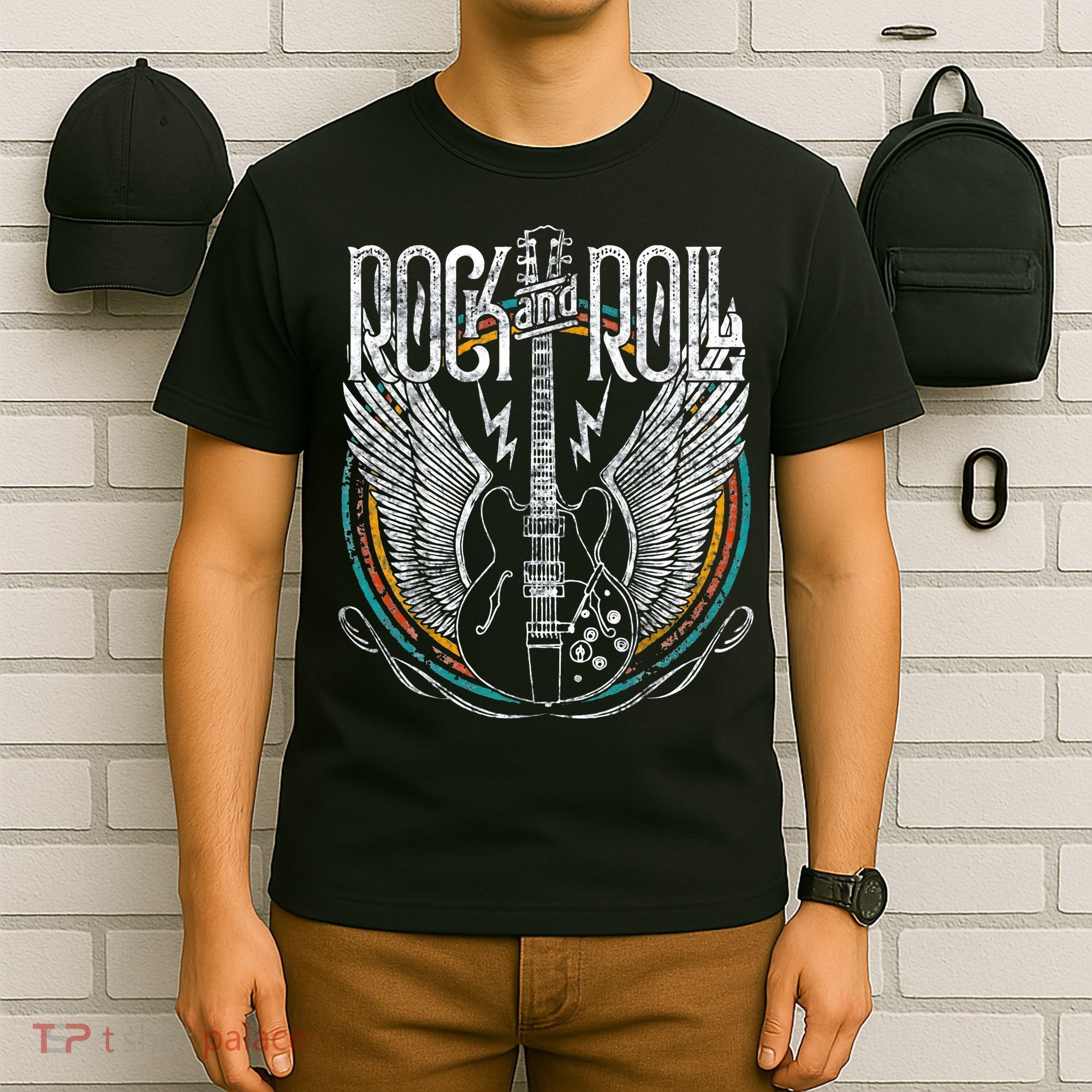 Vintage Retro 80s Rock & Roll Music Guitar Wings T-Shirt