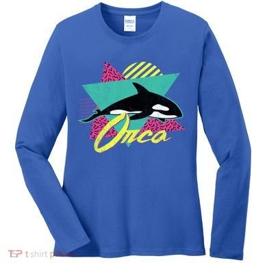 Vintage Retro 80s Or 90s Orca Killer Whale Gift Women's Long Sleeve Shirt
