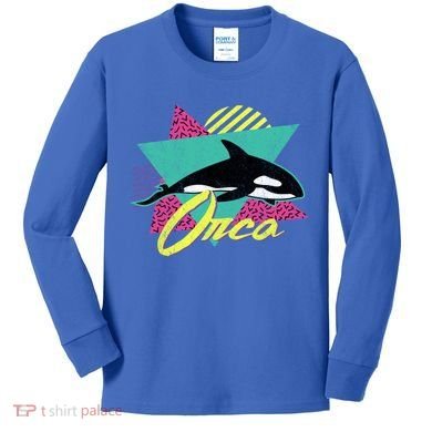Vintage Retro 80s Or 90s Orca Killer Whale Gift Kids Long Sleeve Shirt