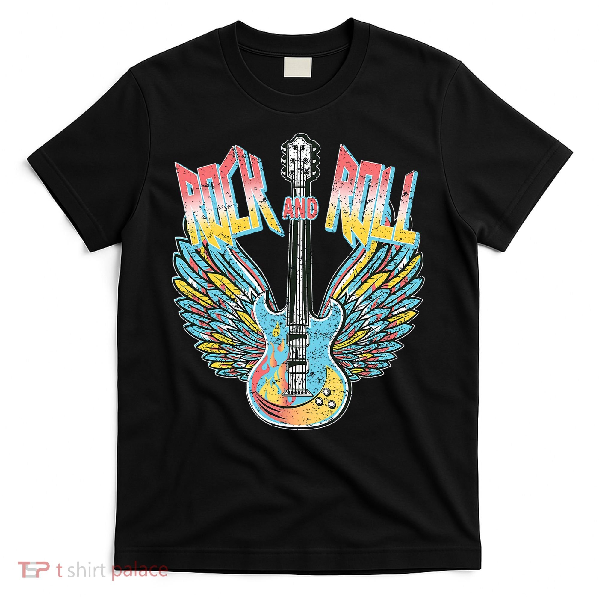 Vintage Retro 80s Rock & Roll Music Electric Guitar Wings T-Shirt