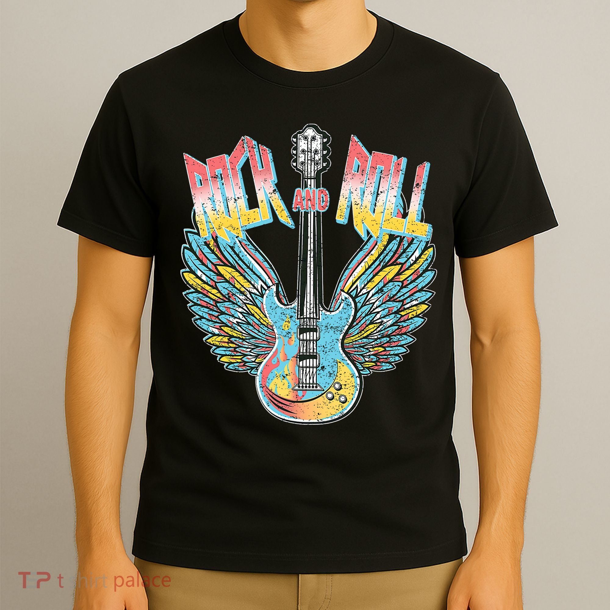 Vintage Retro 80s Rock & Roll Music Electric Guitar Wings T-Shirt