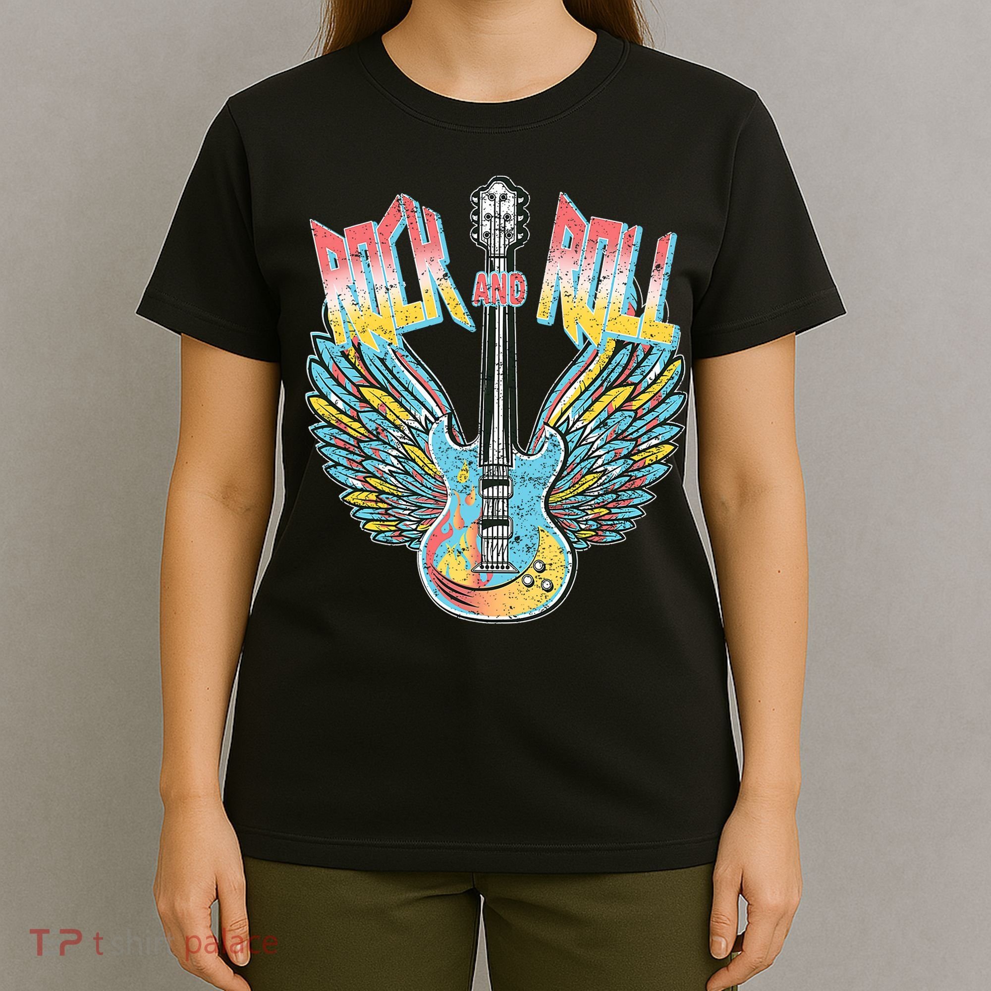 Vintage Retro 80s Rock & Roll Music Electric Guitar Wings T-Shirt