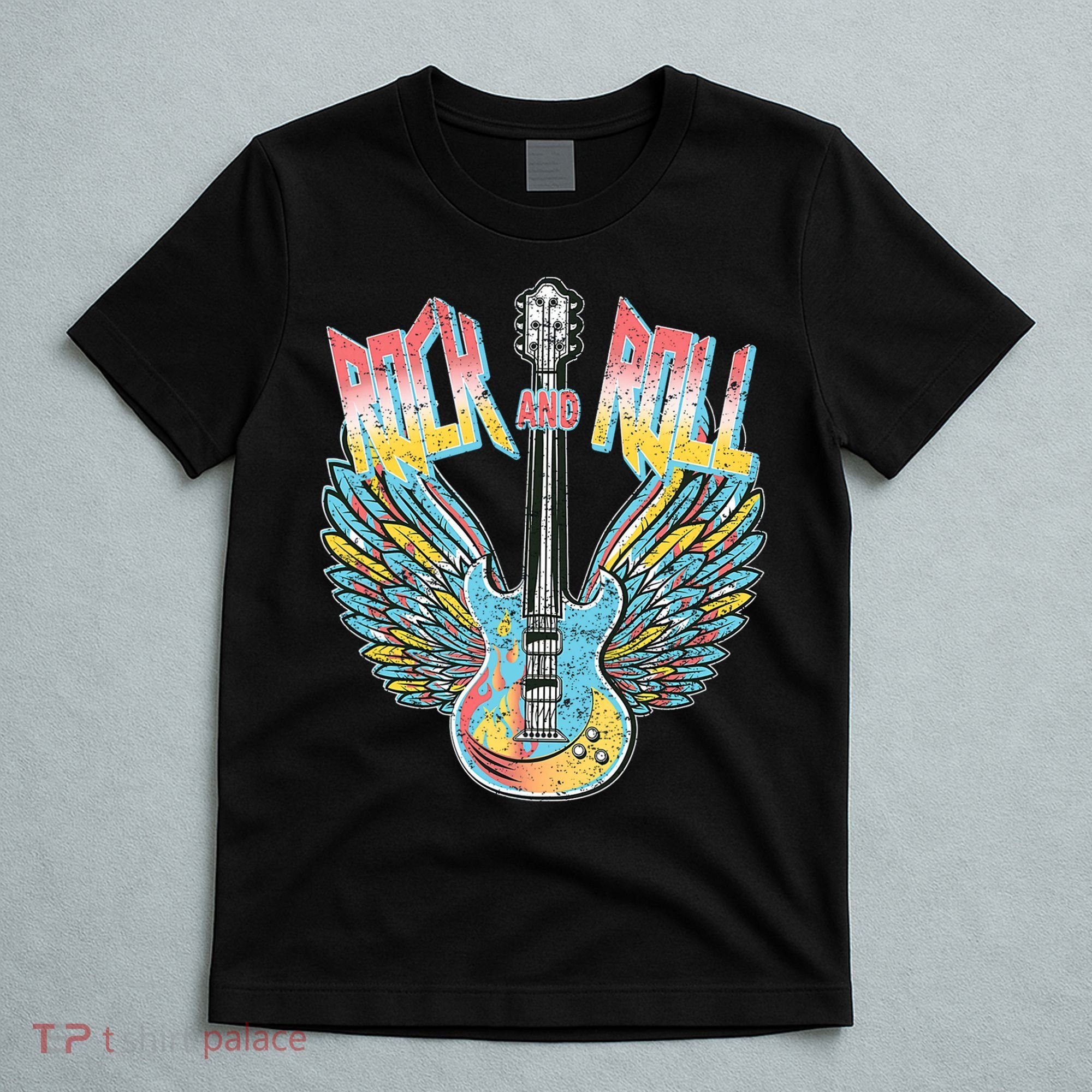 Vintage Retro 80s Rock & Roll Music Electric Guitar Wings T-Shirt