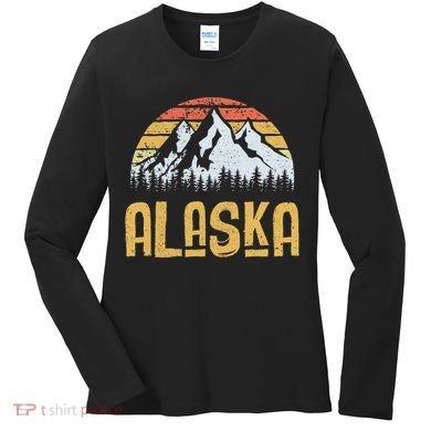 Vintage Retro Alaska U.S. Mountains Glacier Women's Long Sleeve Shirt