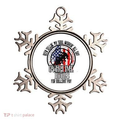 Vintage Retro America Flag Overtime Hours For Bull Pay Ornament