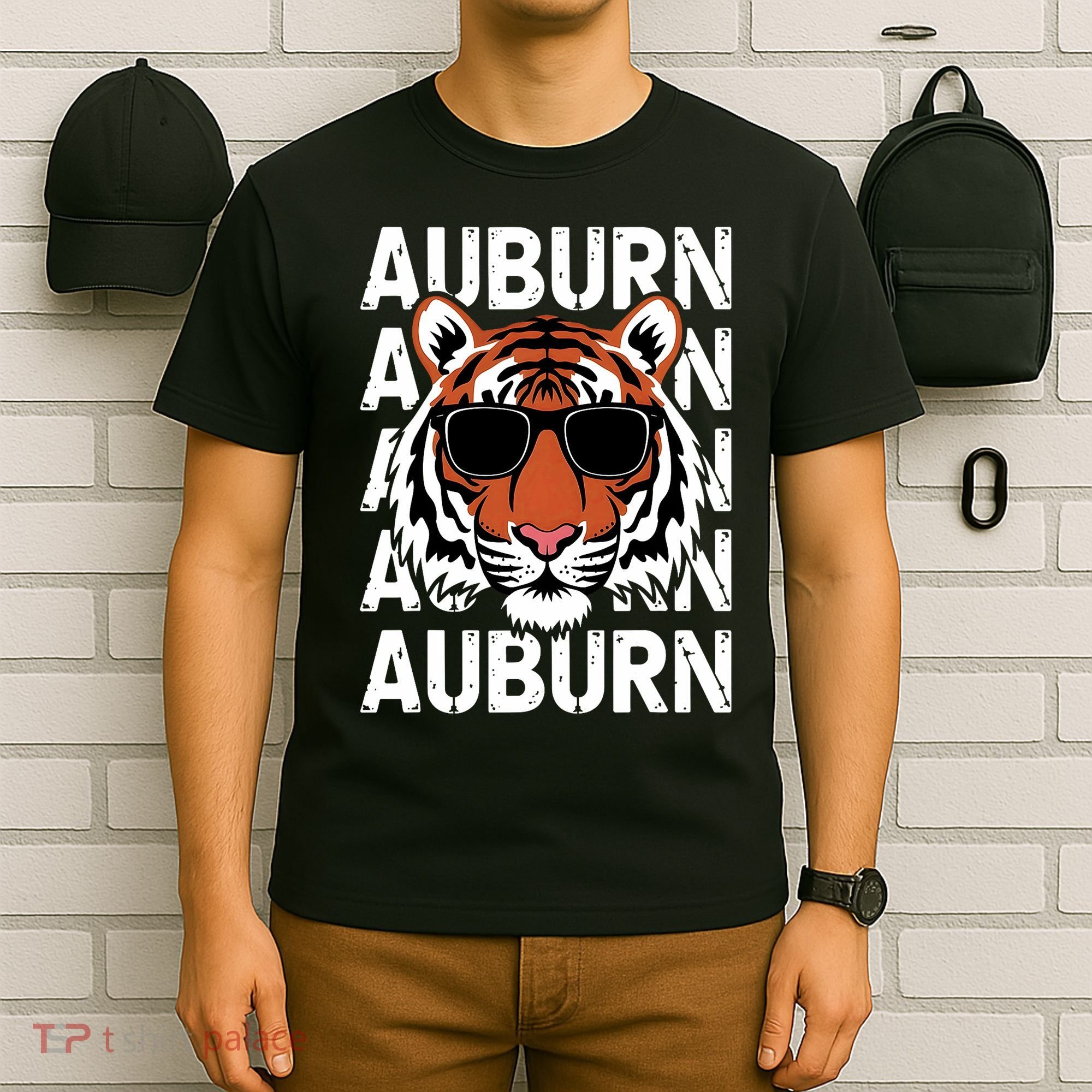 Vintage Retro Auburn Style Classic Tiger With Sunglasses T-Shirt