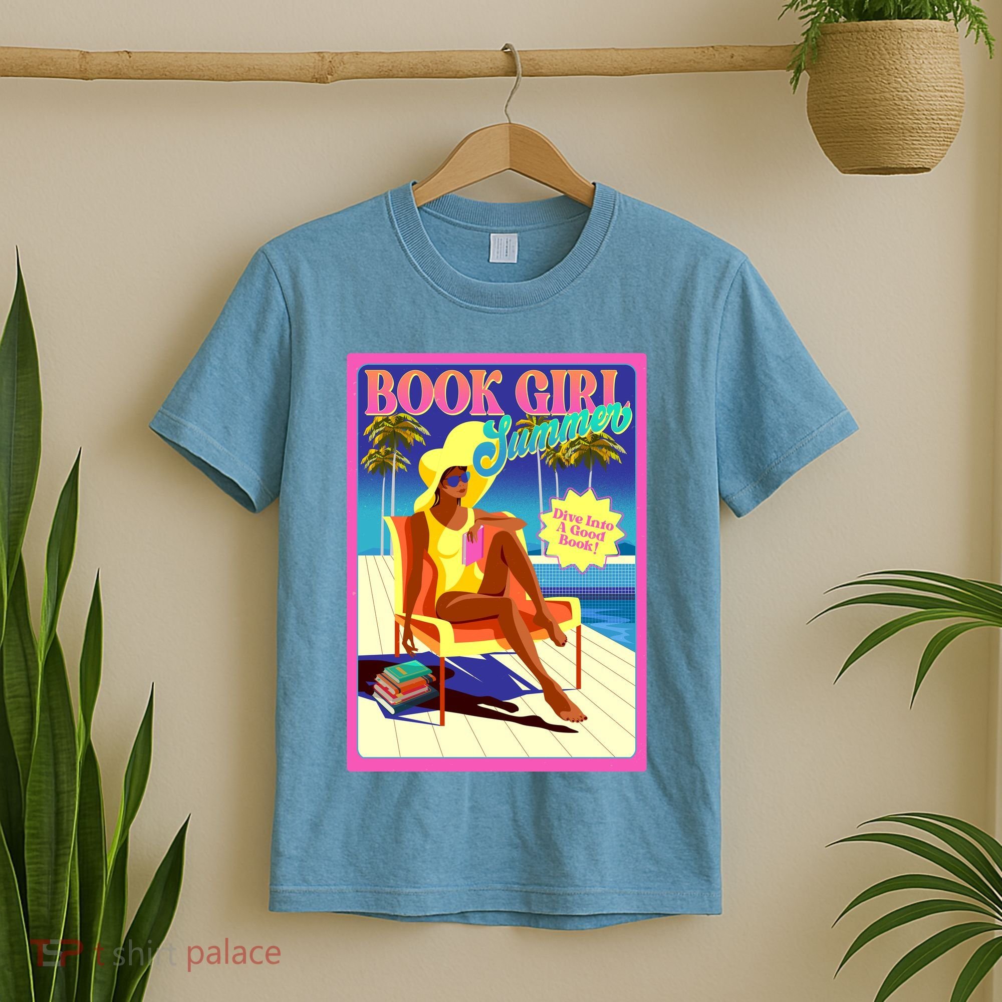 Vintage Retro Book Girl Summer Poster T-Shirt