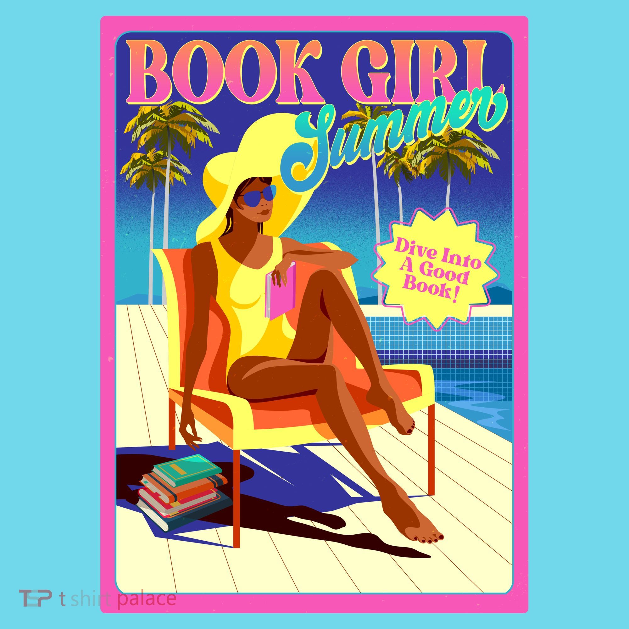 Vintage Retro Book Girl Summer Poster T-Shirt