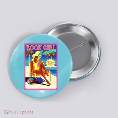 Vintage Retro Book Girl Summer Poster Button