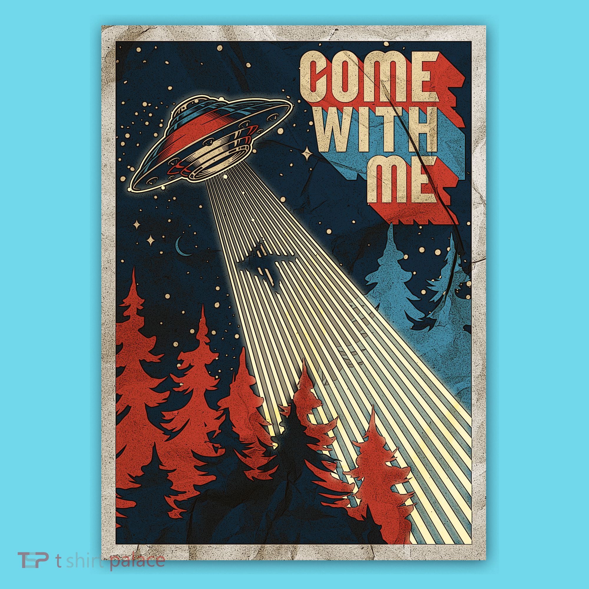 Vintage Retro Come With Me UFO Poster T-Shirt