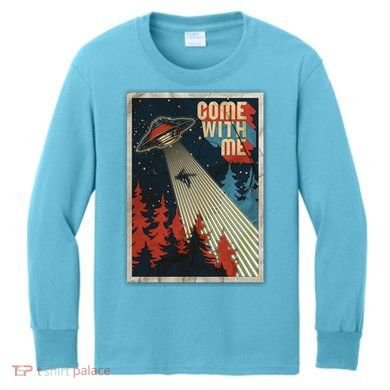 Vintage Retro Come With Me UFO Poster Kids Long Sleeve Shirt