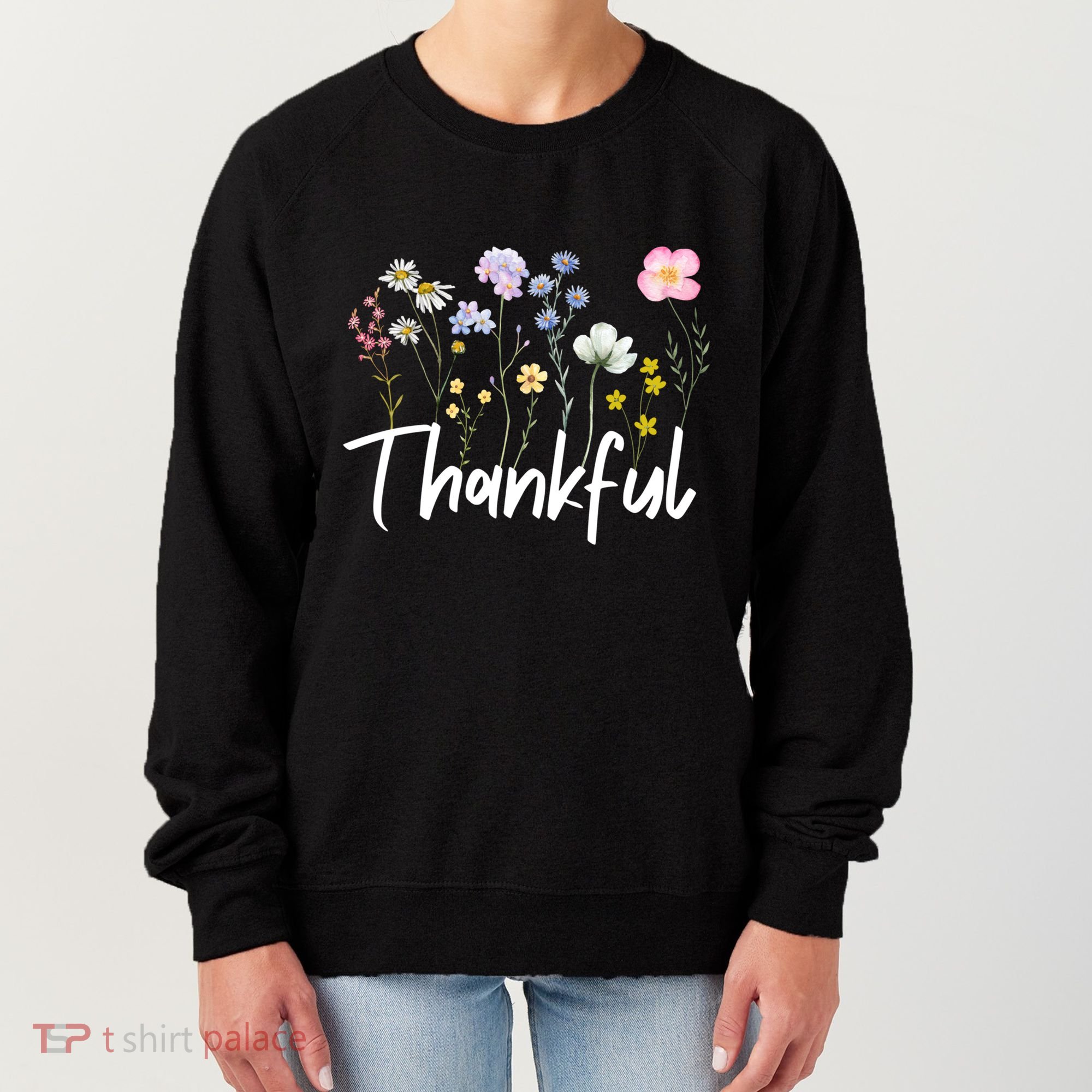 Vintage Retro Cute Thankful Flower Fall Season Floral Lover Women's Sweatshirt
