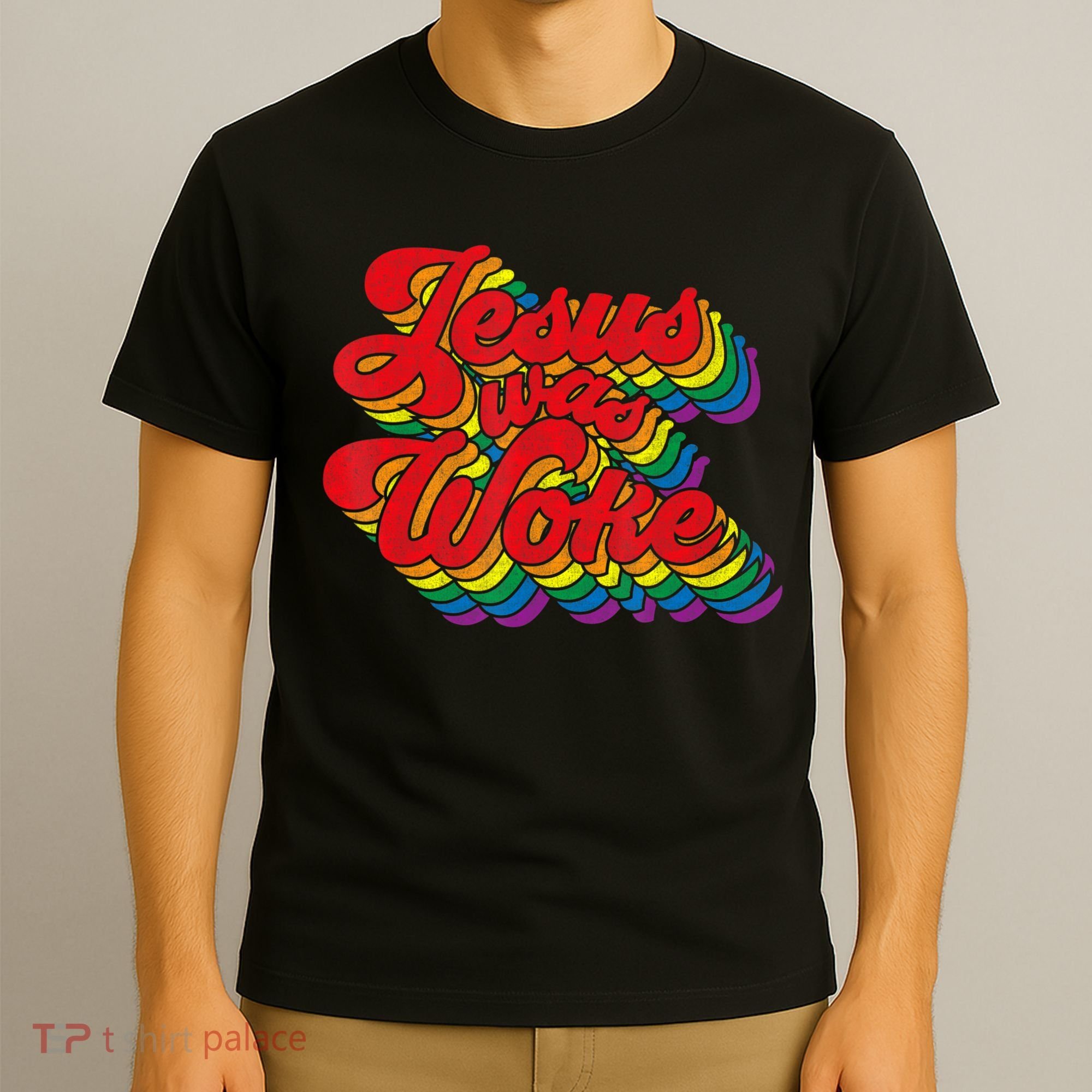 Vintage Retro Christian Ally Pride Rainbow Jesus Was Woke T-Shirt