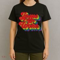 Vintage Retro Christian Ally Pride Rainbow Jesus Was Woke T-Shirt thumb 4