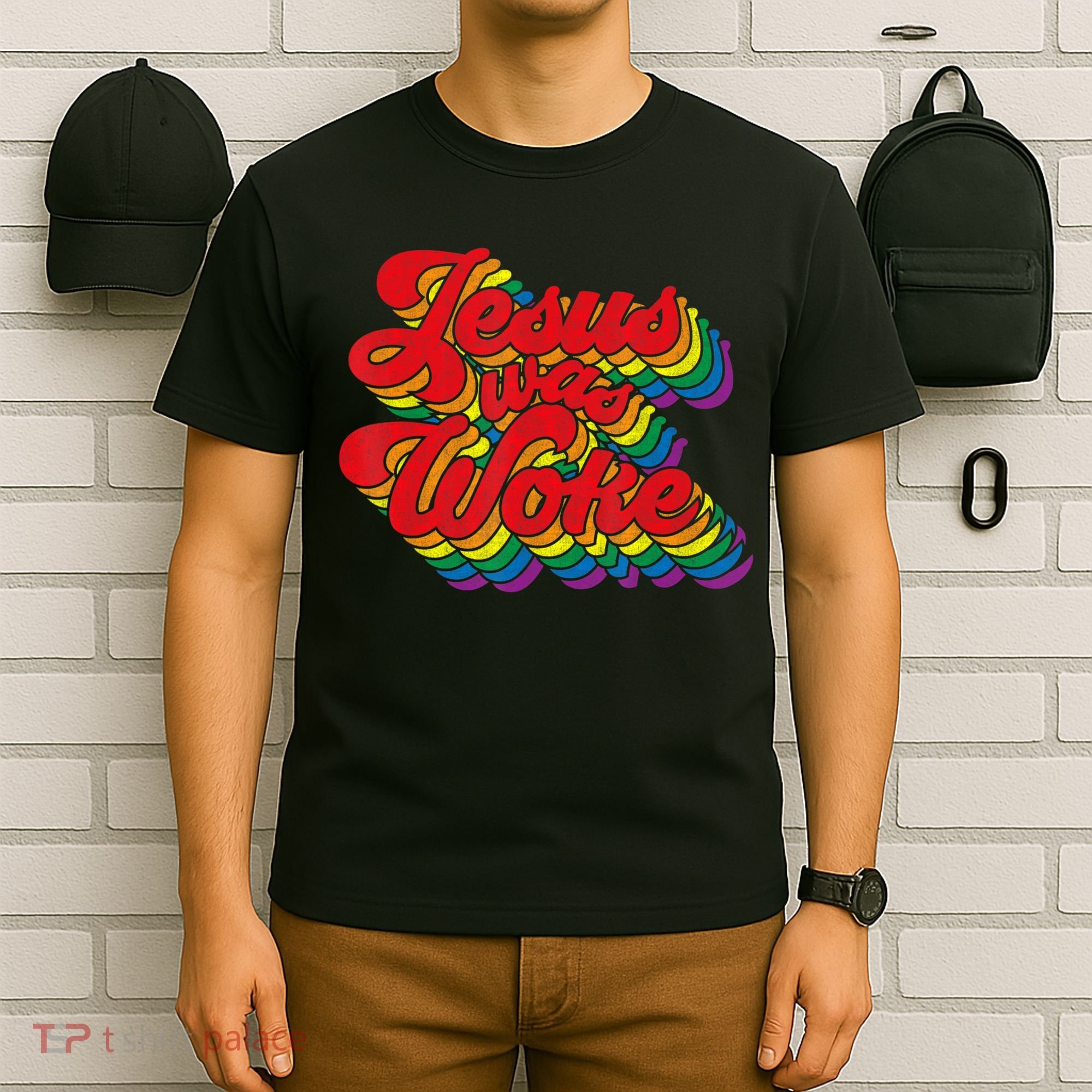Vintage Retro Christian Ally Pride Rainbow Jesus Was Woke T-Shirt