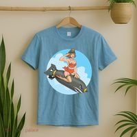 Vintage Retro Comic Style Sexy Woman Riding A Bomb T-Shirt thumb 2
