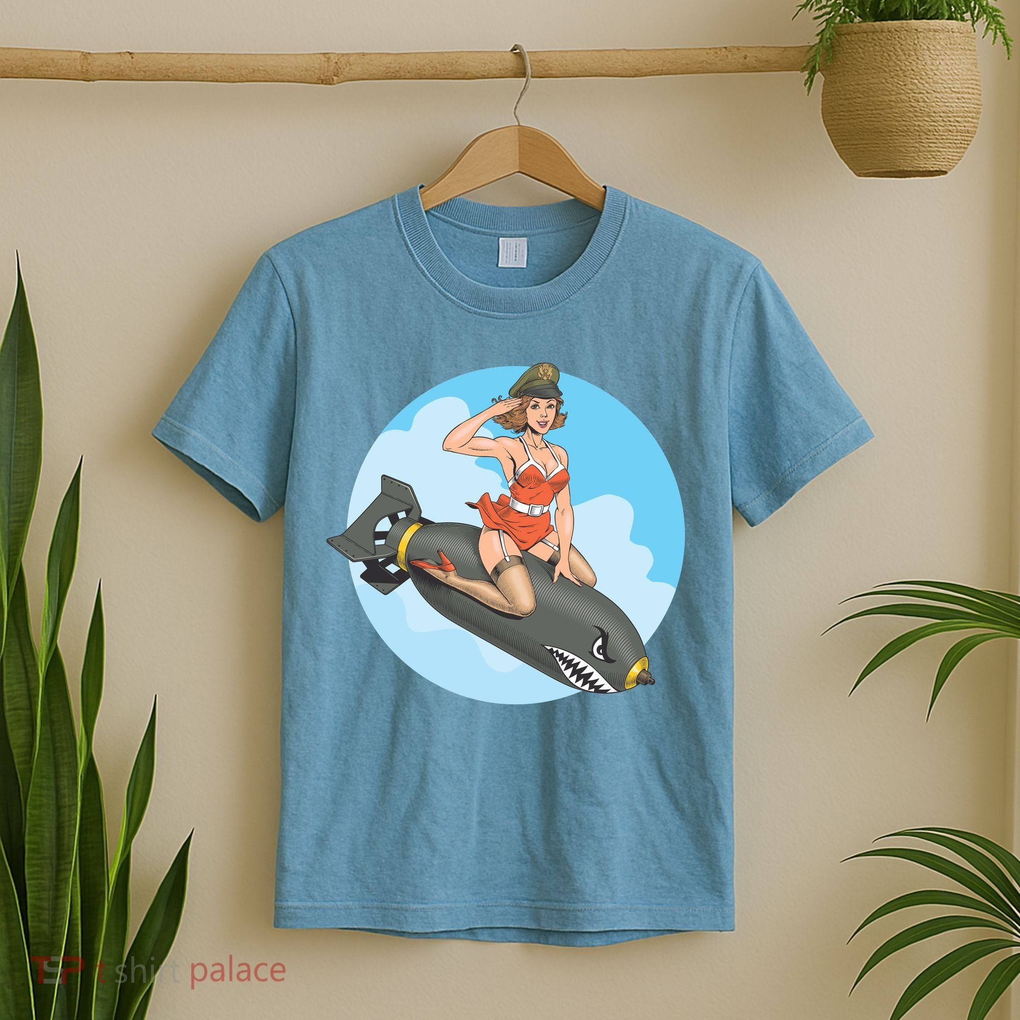 Vintage Retro Comic Style Sexy Woman Riding A Bomb T-Shirt
