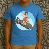 Vintage Retro Comic Style Sexy Woman Riding A Bomb T-Shirt thumb 3