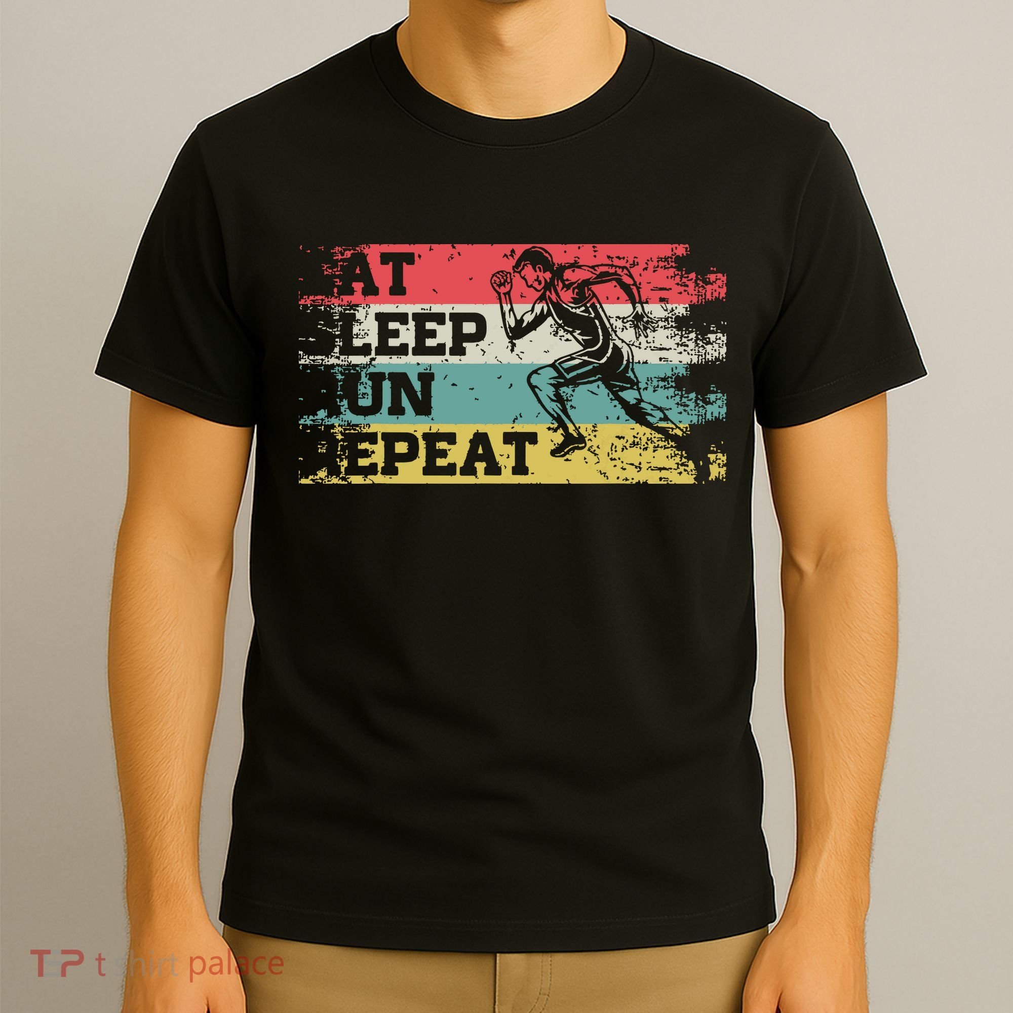 Vintage Retro Eat Sleep Run Repeat Funny Running Runner Gift T-Shirt