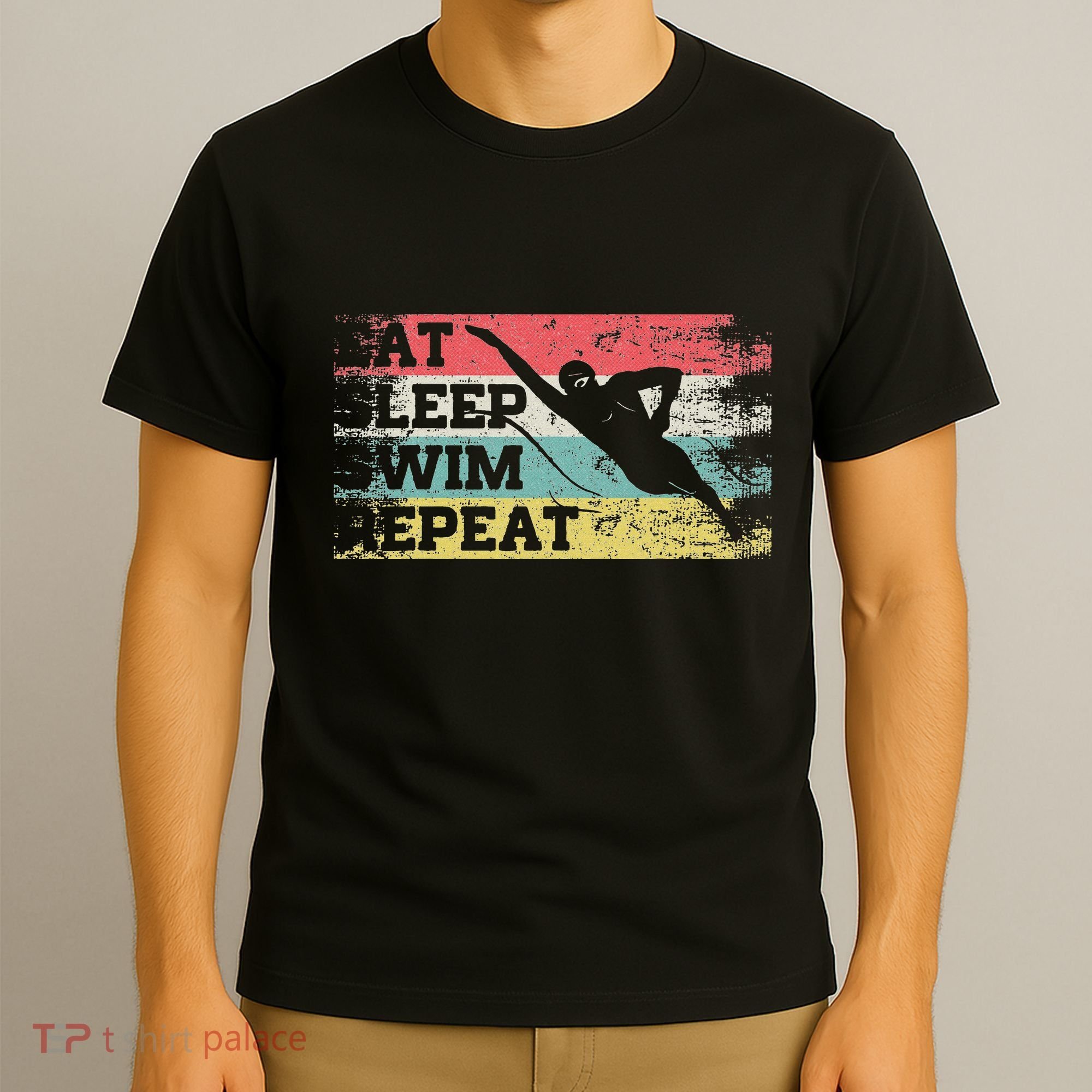 Vintage Retro Eat Sleep Swim Repeat Funny Swimmer Cool T-Shirt