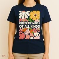 Vintage Retro Floral Celebrate Minds of All Kinds T-Shirt thumb 4