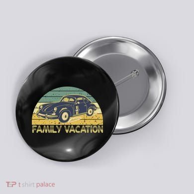 Vintage Retro Family Vacation Old Classic Car Button