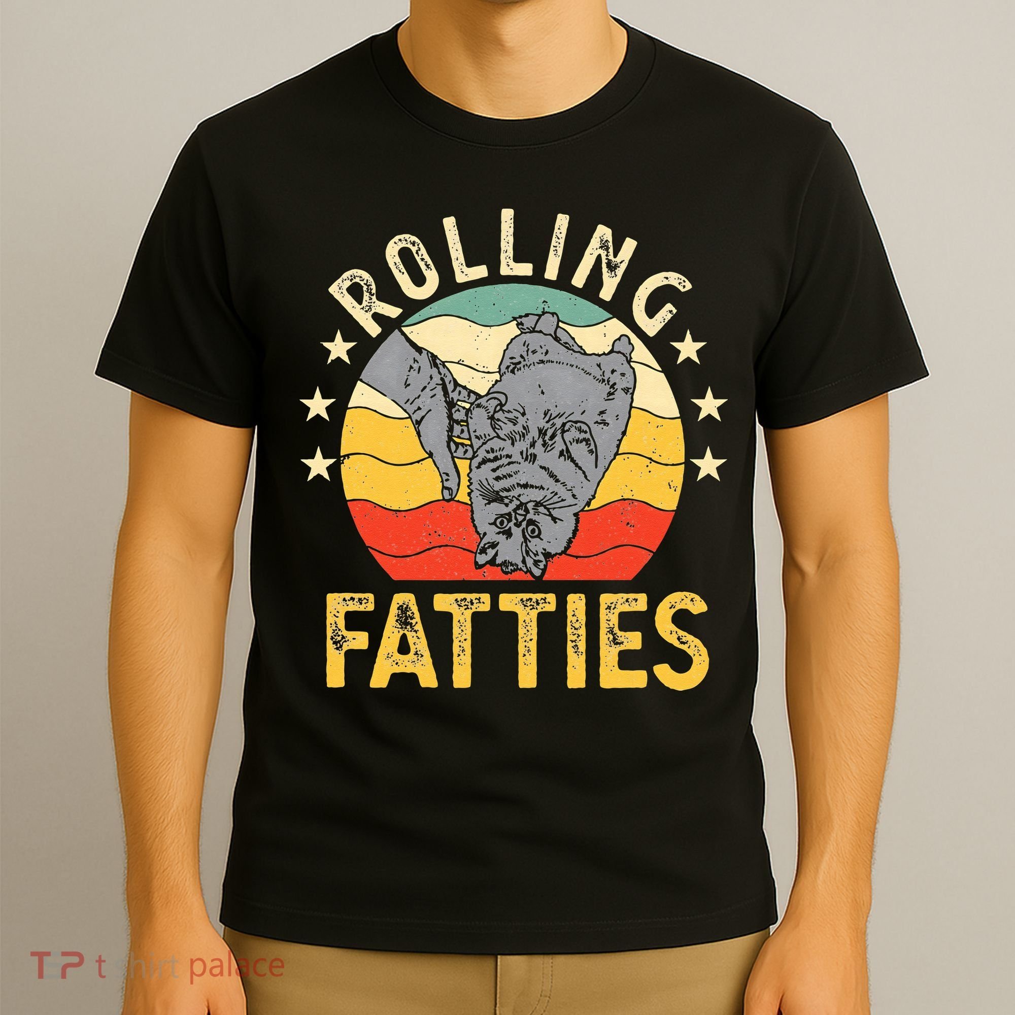 Vintage Rolling Fatties Cat Retro Kitty Kitten Meow Lover T-Shirt