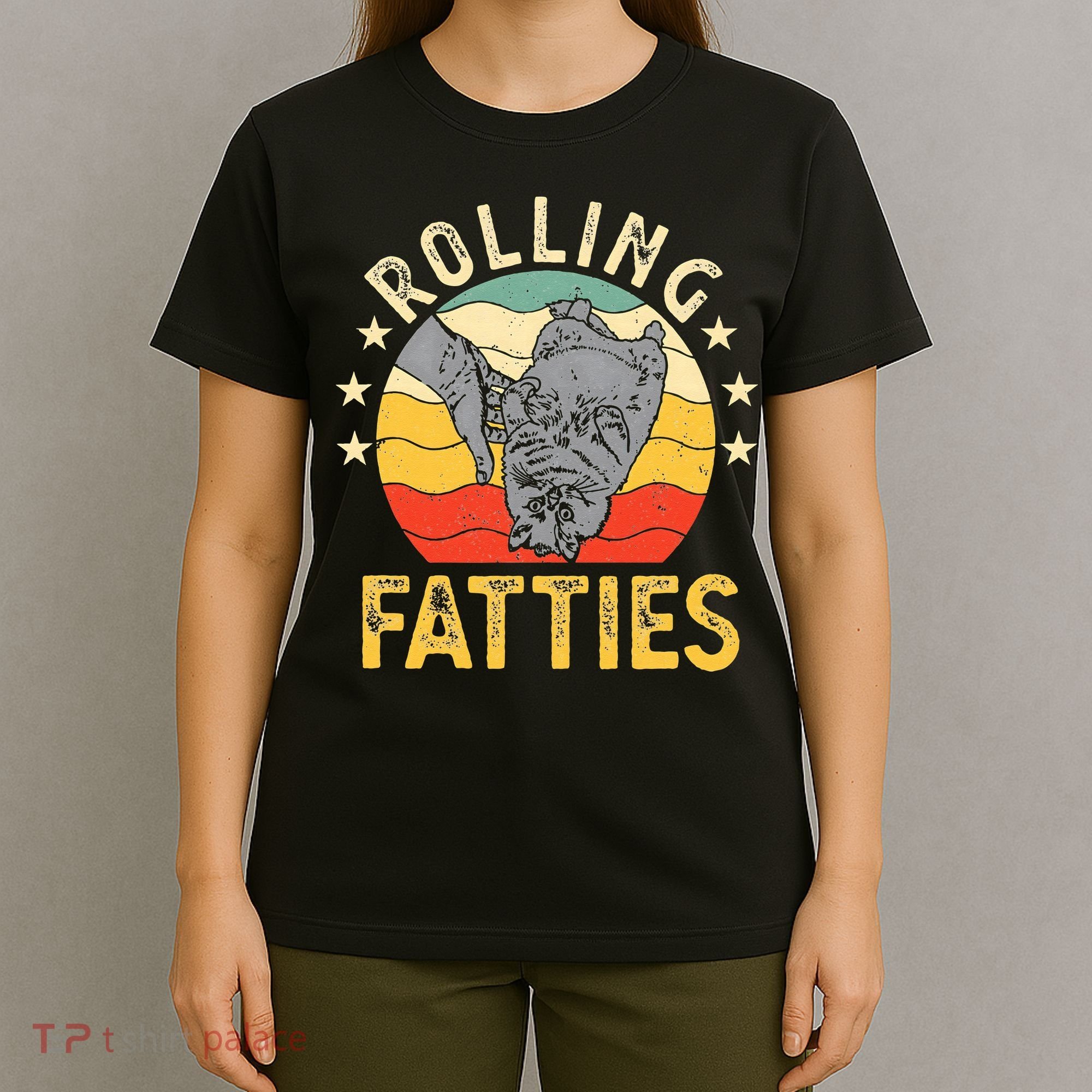 Vintage Rolling Fatties Cat Retro Kitty Kitten Meow Lover T-Shirt